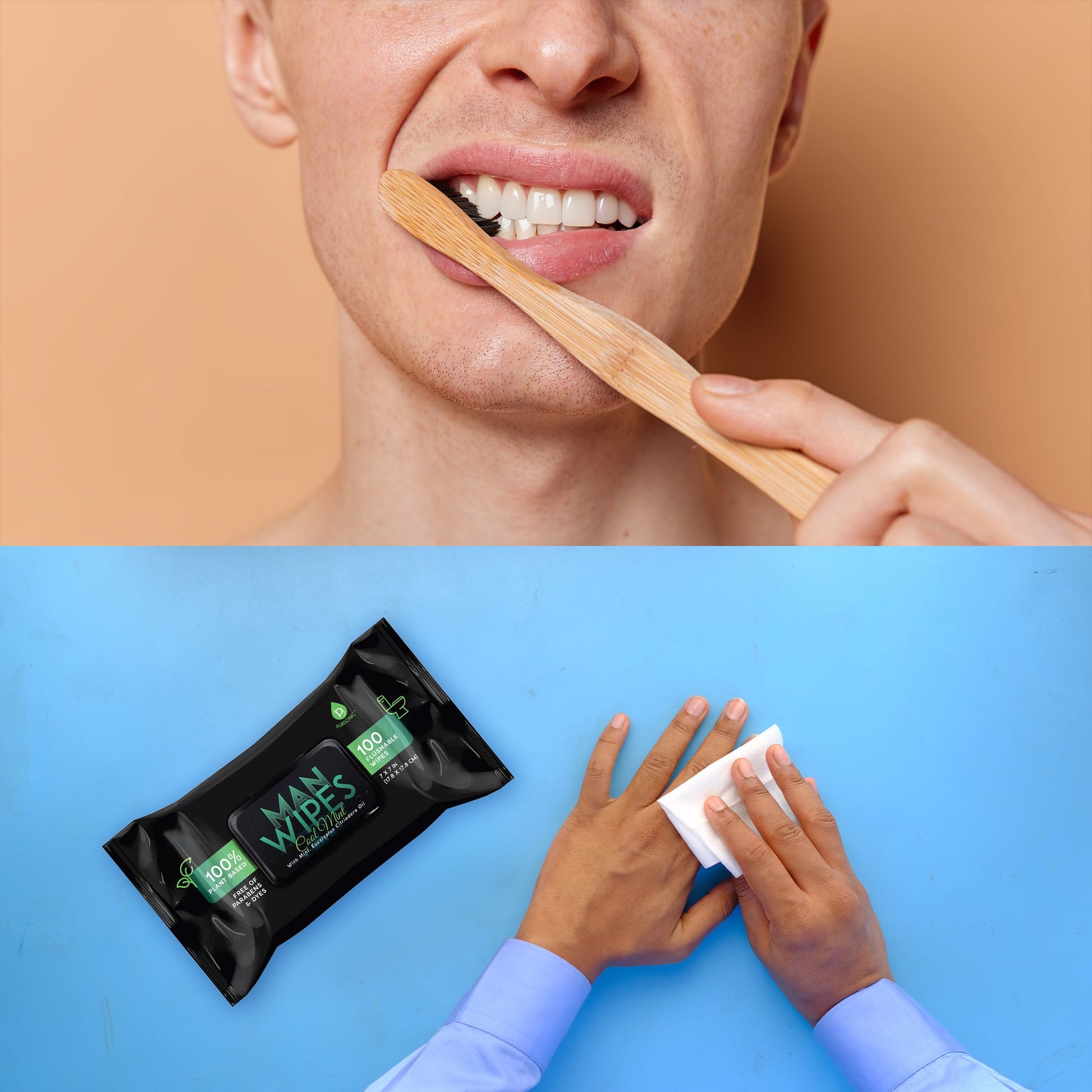 Grooming Essentials Bundle: Eco-Friendly Razor + Flushable Man Wipes + Activated Coconut Charcoal Powder-2