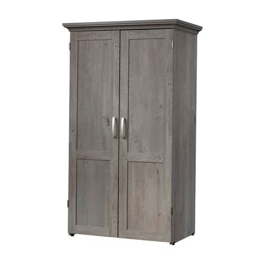 Armoire with Drop Leaf Laptop Desk Craft Table in Grey Oak Finish - Made in USA-0