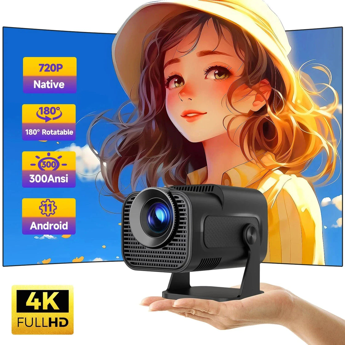NNEOBA Mini Android 11 Projector (Black)-1