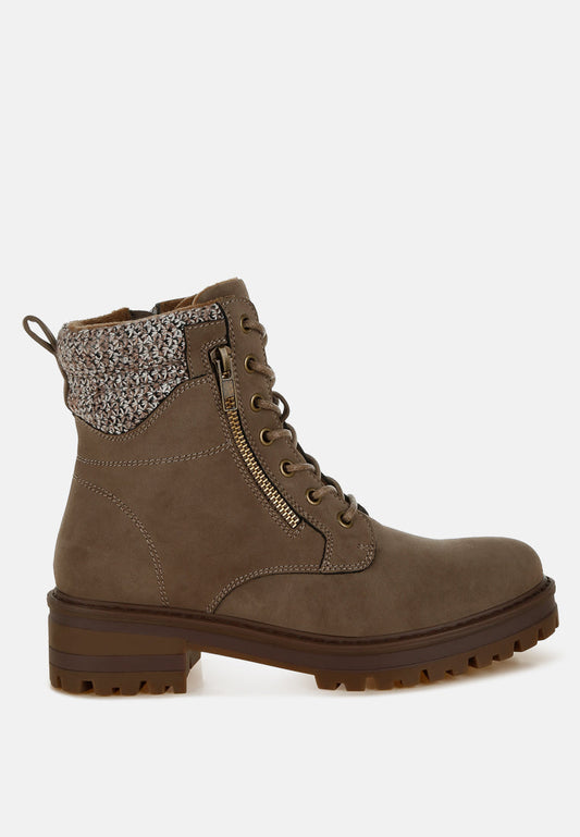 Mahisha Knitted Collar Zip-Up Hiker Boots-0