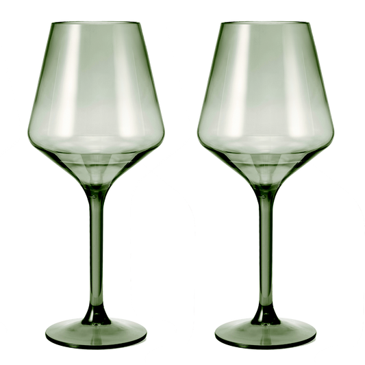 Floating Wine Glasses for Pool - Set of 2-15 OZ Shatterproof Poolside Wine Glasses, Tritan Plastic Reusable, Beach Outdoor Cocktail, Wine, Champagne, Water Glassware Spring Summer (Muted Green)-0