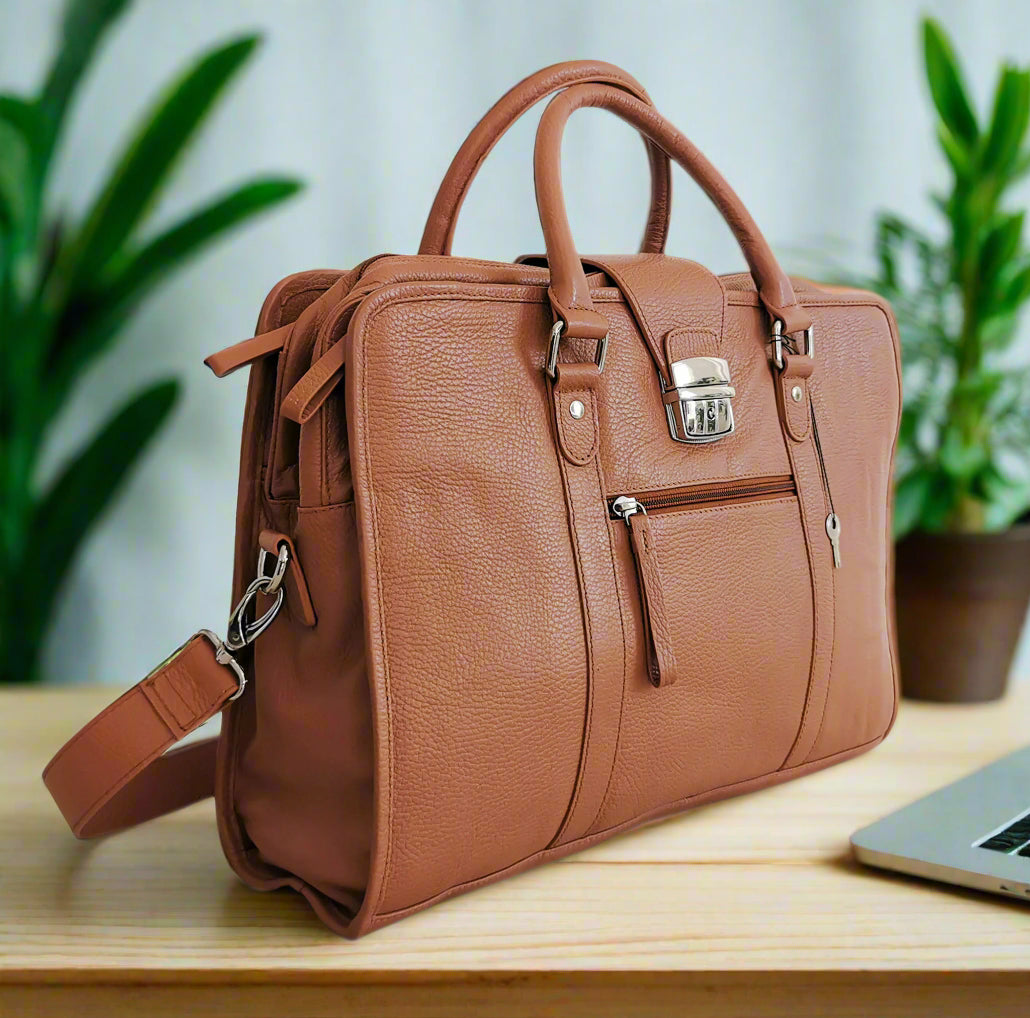 Leather Briefcase, Brown-1