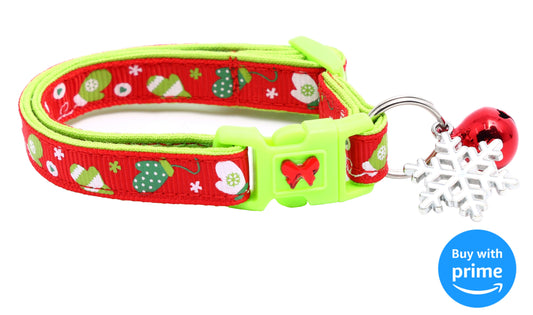 Winter Mittens on Red Safety Cat Collar-0