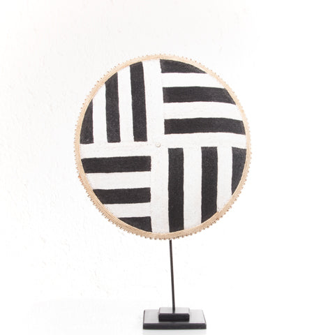 Beaded Cameroon Shield Black & White on Stand | Lined Design-1