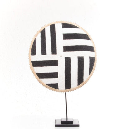 Beaded Cameroon Shield Black & White on Stand | Lined Design-1