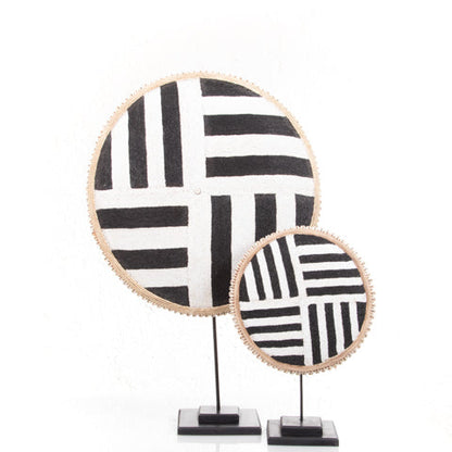 Beaded Cameroon Shield Black & White on Stand | Lined Design-0