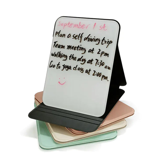 PU Case Glass Desktop Whiteboard - Portable Foldable Memo Board