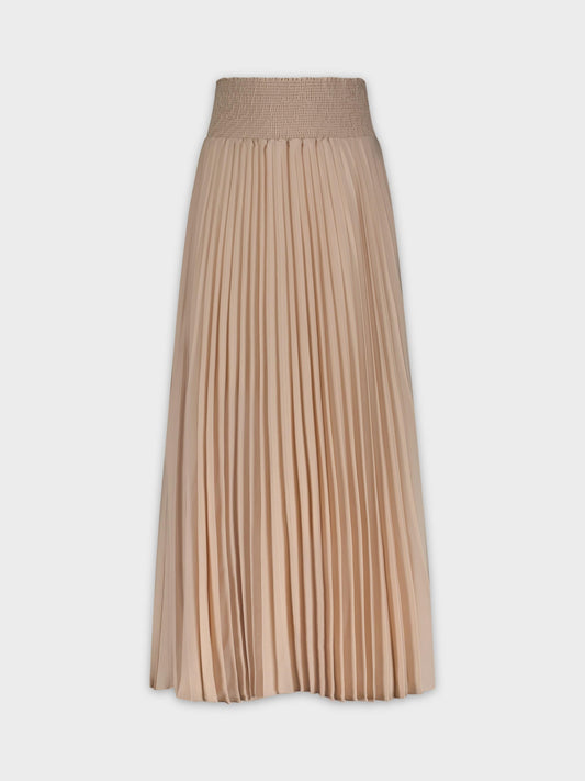 SHIRRED WAIST PLEATED SKIRT (LONG)-TAN-0