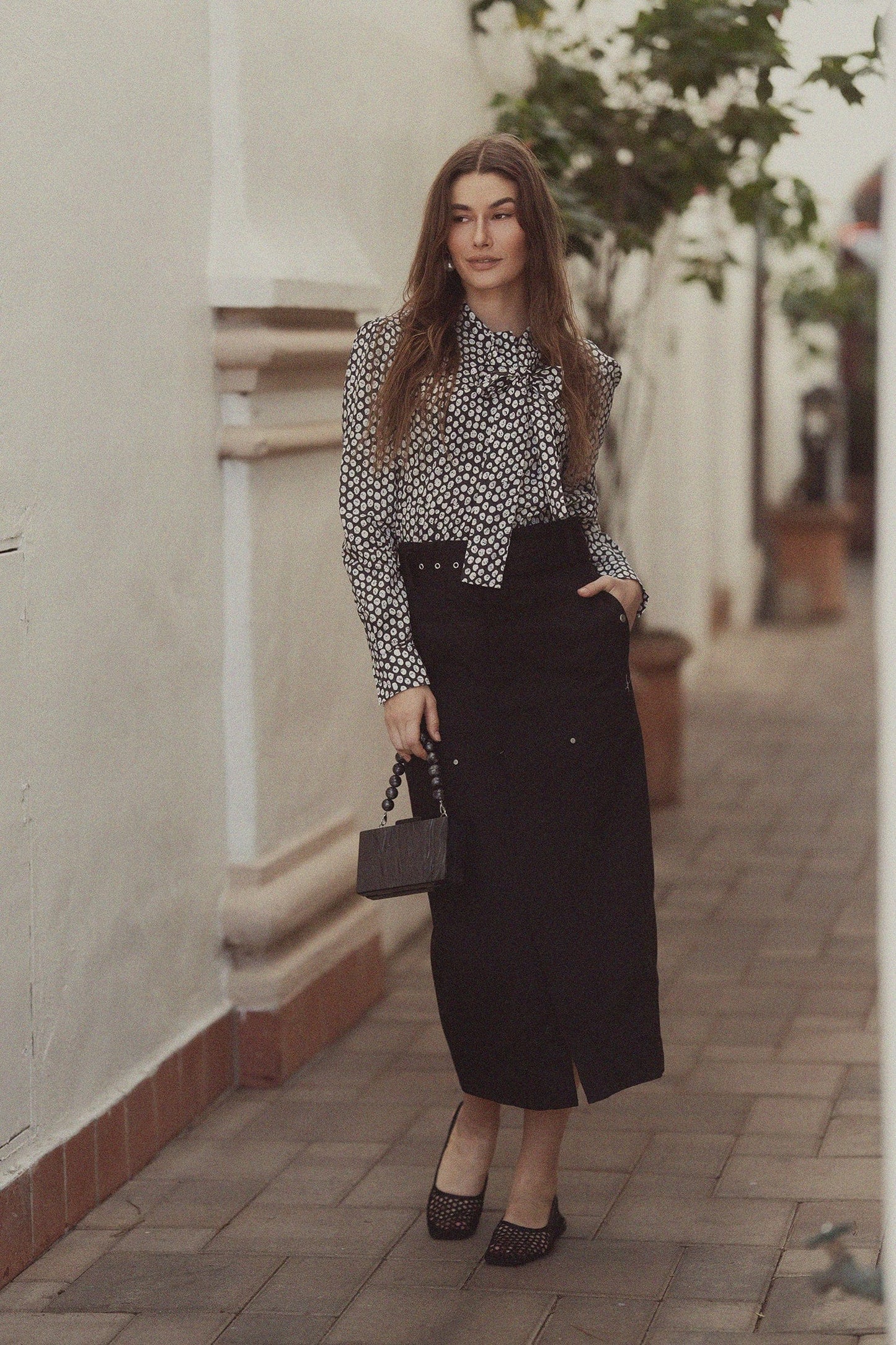 Belted Cotton Cargo Skirt-Black-0