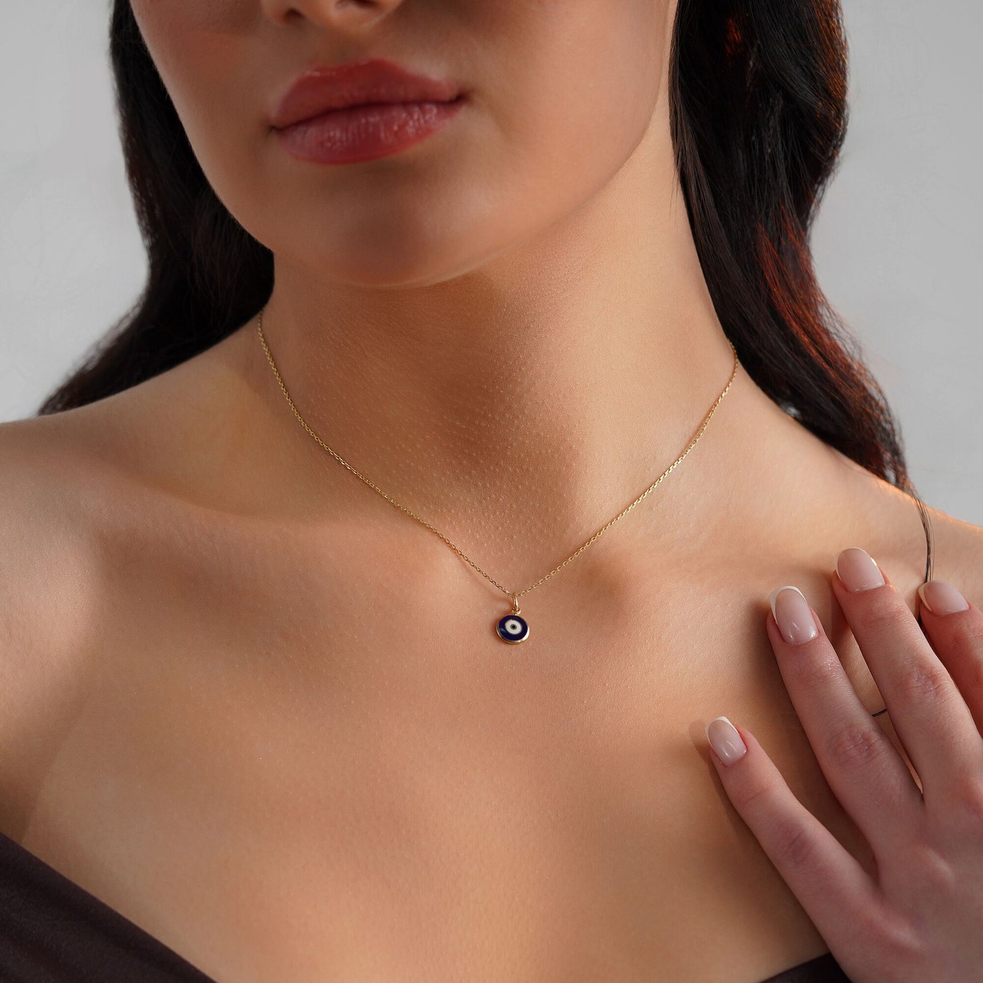 Dark Blue Evil Eye Charm in 14K Gold-2