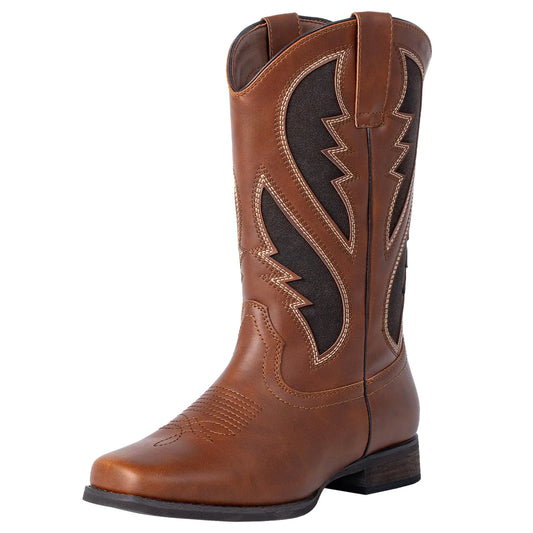 Js.o.l.e Cowboy Boots for Women Square Toe Western Cowgirl Boots Ladies Fashion Boots Vintage Panel Size 10