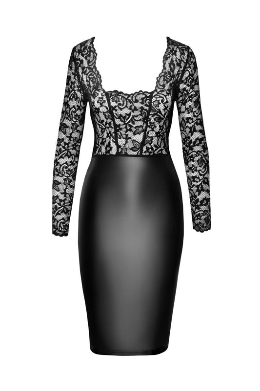 F295 halblanges Wetlook Kleid mit Spitze - 3XL-0