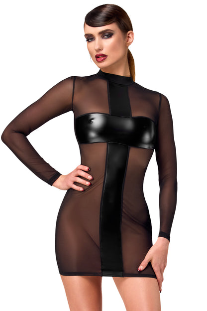 F369 Crossfire Netz und Wetlook Minikleid - 3XL-2