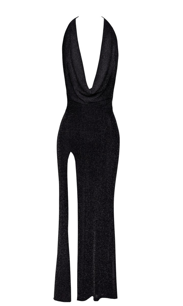 F373 langes Kleid Onyx Liquid - 3XL-0