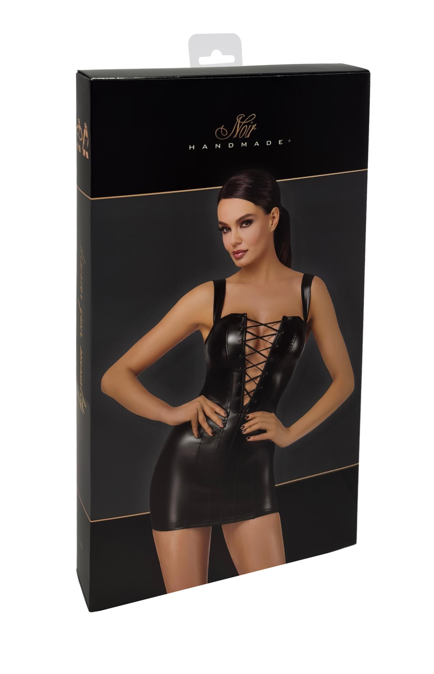 F363 Wetlook Minikleid mit Schnürung - 3XL-7
