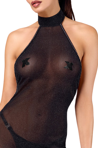 F372 langes Kleid Onyx Twin-slit - 3XL-5