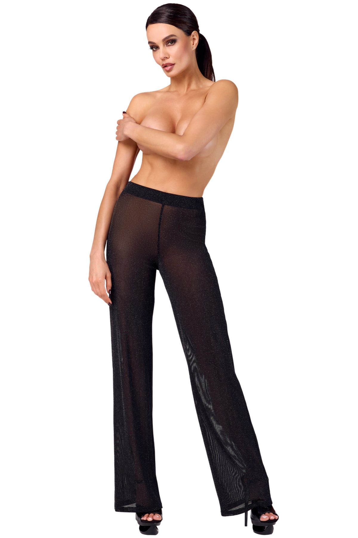 F374 Onyx Sheer Palazzo Hose - 3XL-2