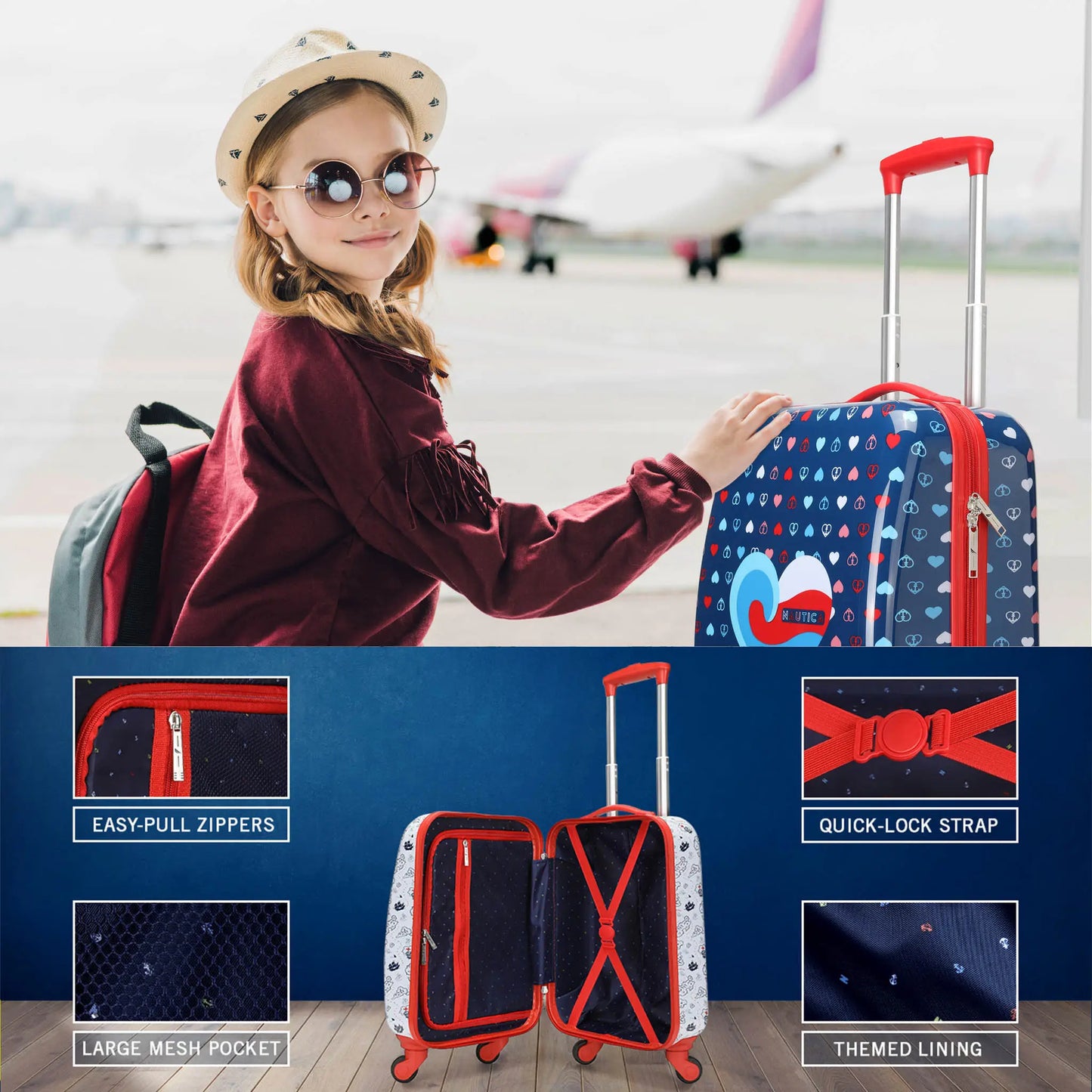 Kids Back to School 18" Carry-on Suitcase Set-4