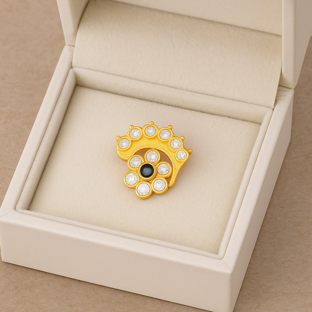 Blue Sapphire & White CZ Floral Crown Motif Nose - Sterling Silver Gols Plated-3