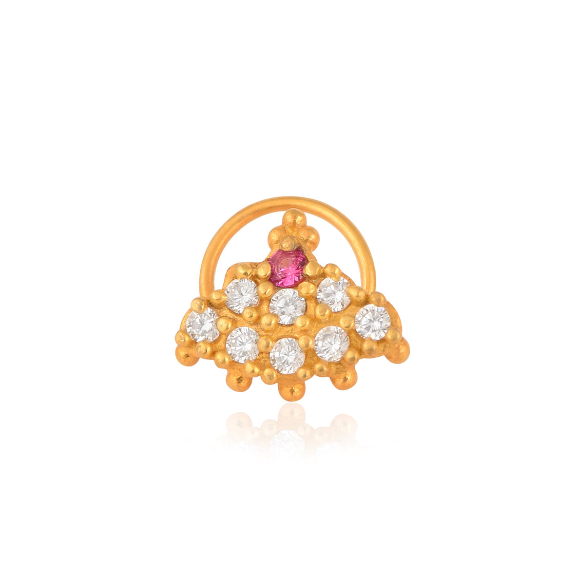 White & Pink CZ Cluster Traditional Nose Pin - Sterling Silver Gold Plated-0
