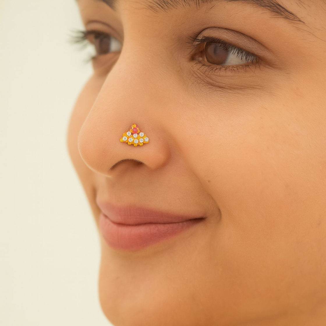White & Pink CZ Cluster Traditional Nose Pin - Sterling Silver Gold Plated-1