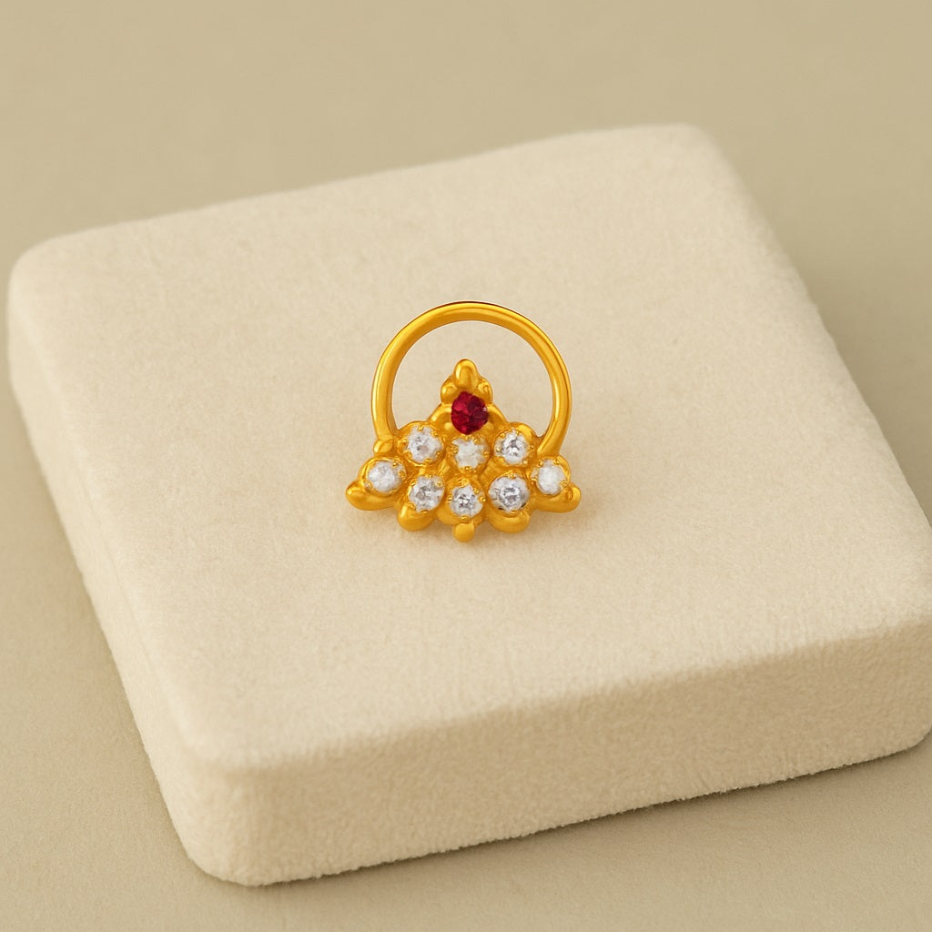 White & Pink CZ Cluster Traditional Nose Pin - Sterling Silver Gold Plated-2
