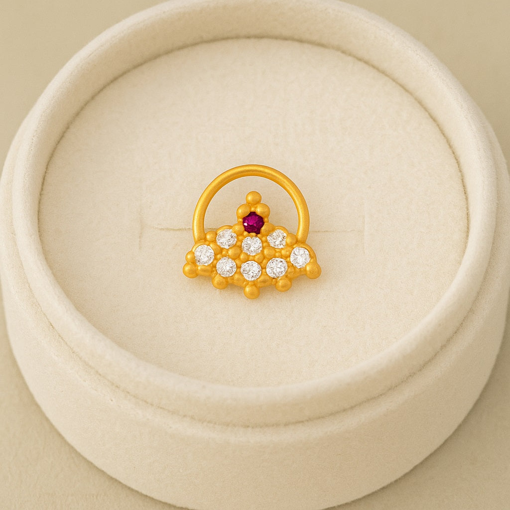White & Pink CZ Cluster Traditional Nose Pin - Sterling Silver Gold Plated-3