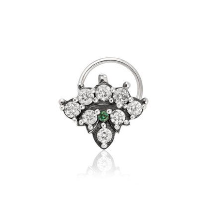 Green & White CZ Floral Cluster Nose Pin - Oxidized Sterling Silver-0