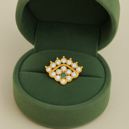 Green & White CZ Crown Motif Nose Pin - Sterling Silver Gold Plated-3