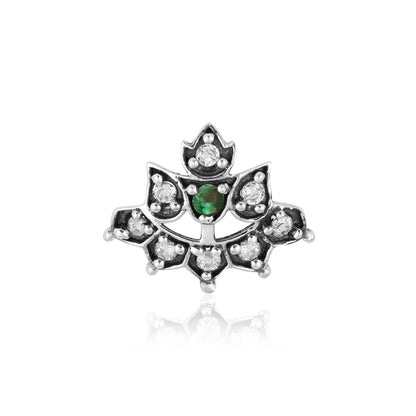 Green & White CZ Accents Lotus Nose Pin - 925 Oxidized  Sterling Silver-0