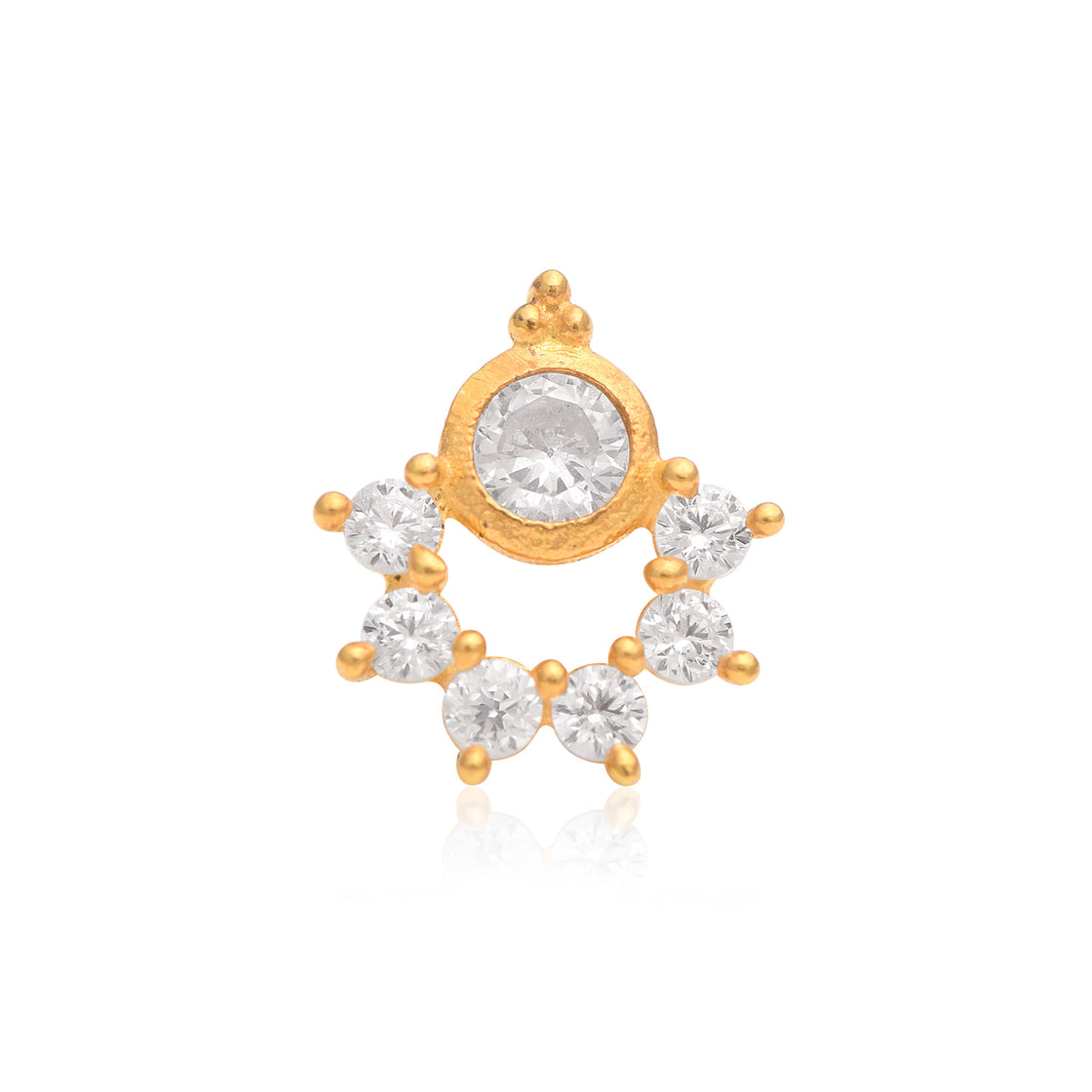 White CZ Crescent Cluster Nose Pin - Sterling Silver Gold Plated-0