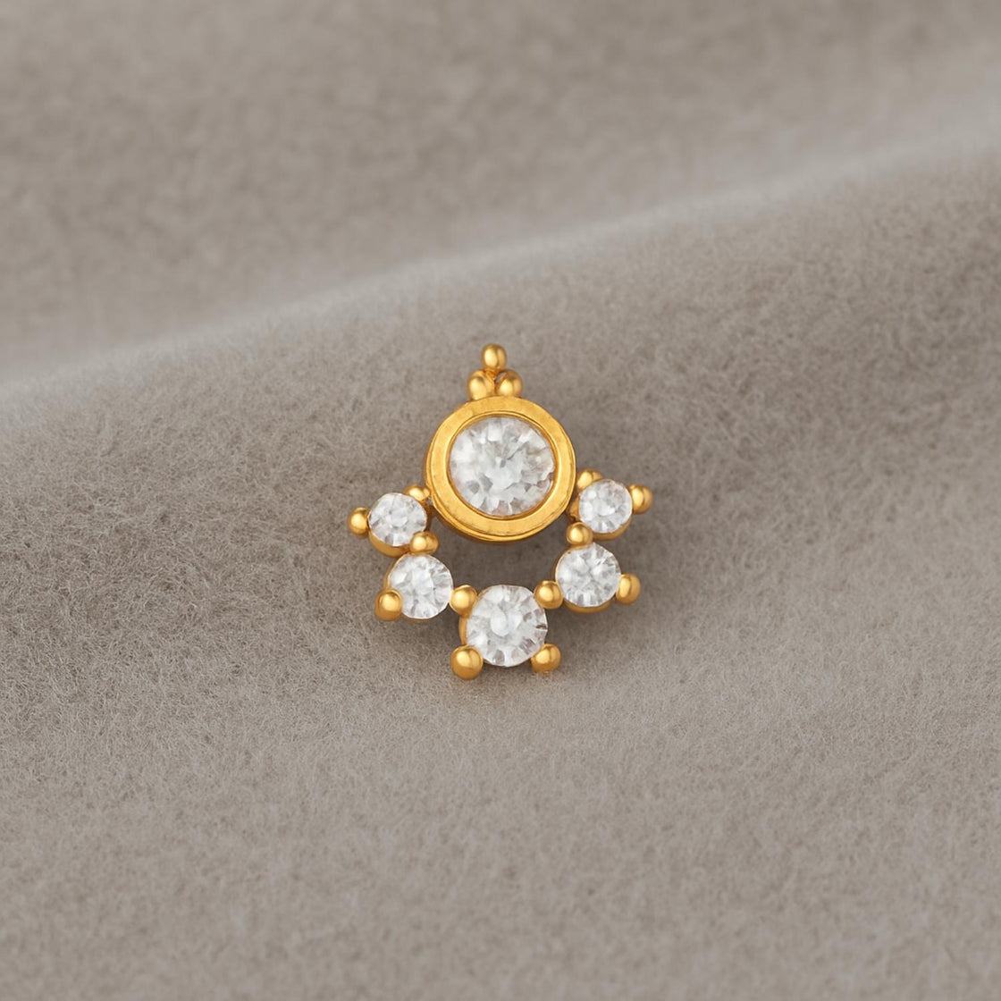 White CZ Crescent Cluster Nose Pin - Sterling Silver Gold Plated-2