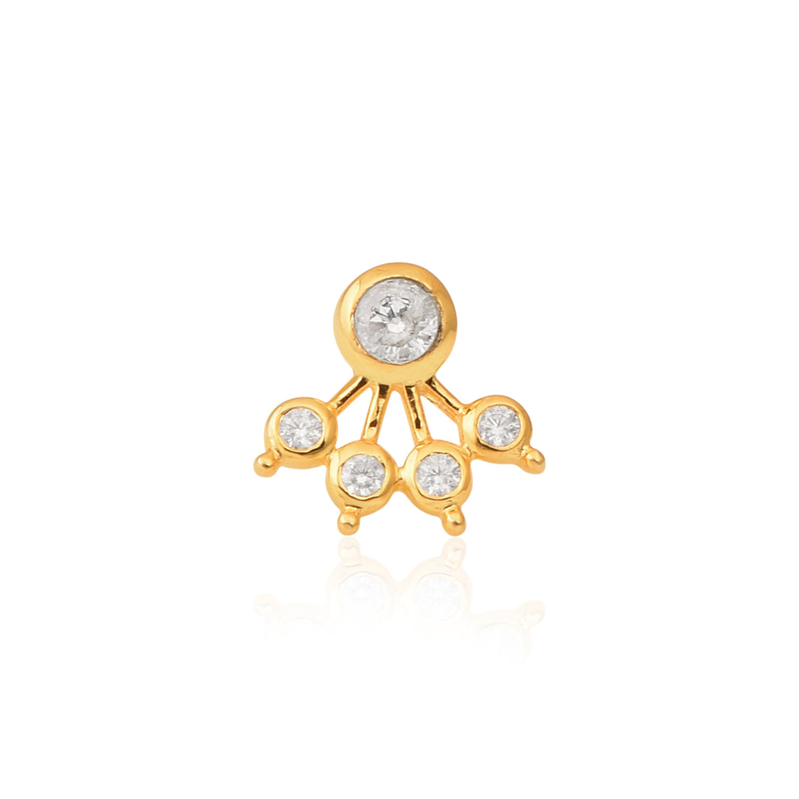 White CZ Five Petal Fan Design Nose Pin - Sterling Silver Gold Plated-0