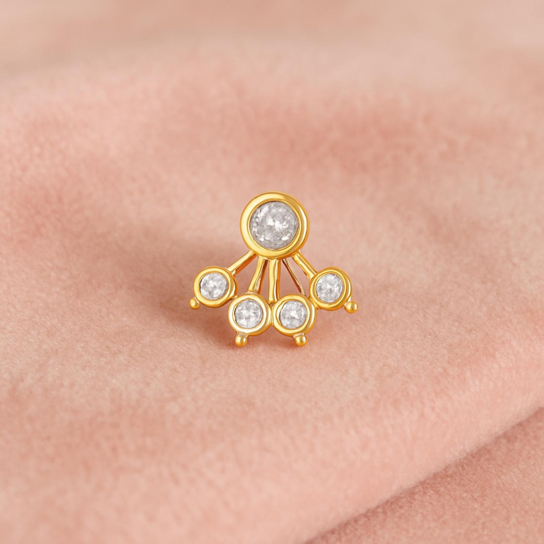White CZ Five Petal Fan Design Nose Pin - Sterling Silver Gold Plated-2