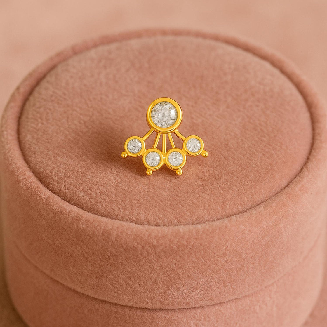 White CZ Five Petal Fan Design Nose Pin - Sterling Silver Gold Plated-3