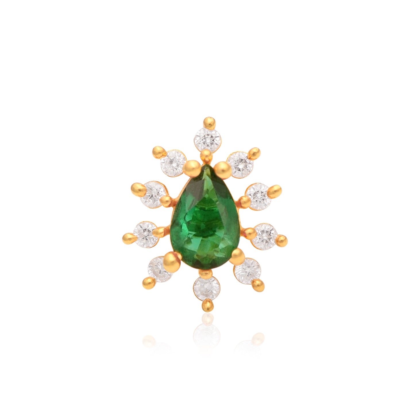 Green CZ Teardrop Halo Nose Pin - Sterling Silver Gold Plated-0
