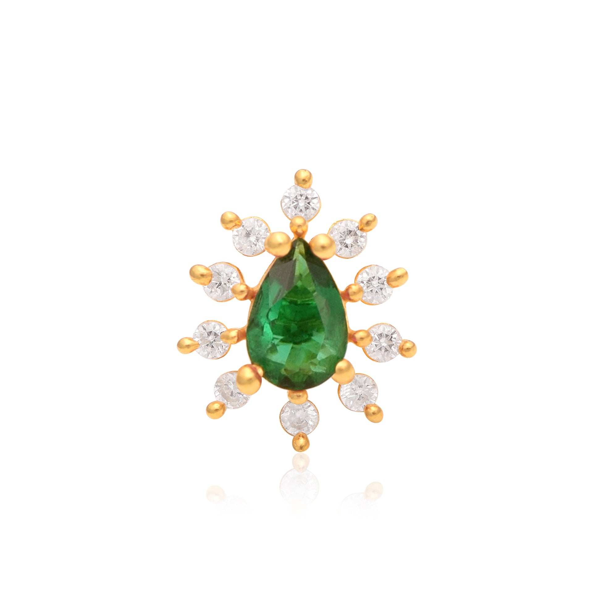Green CZ Teardrop Halo Nose Pin - Sterling Silver Gold Plated-0