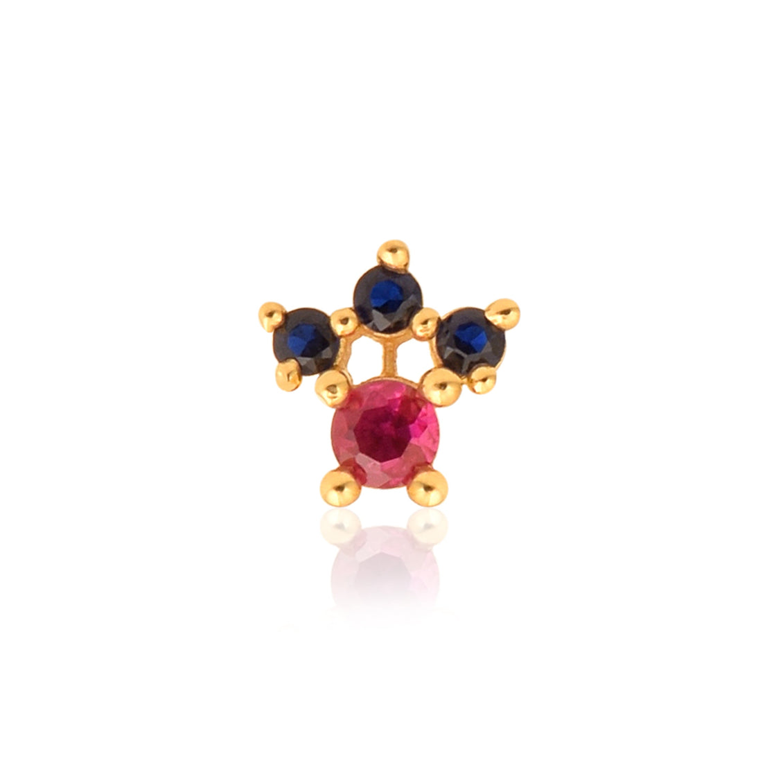 Red & Blue CZ Crown Nose Pin - Sterling Silver Gold Plated-0