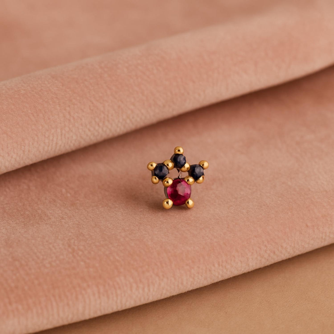 Red & Blue CZ Crown Nose Pin - Sterling Silver Gold Plated-2