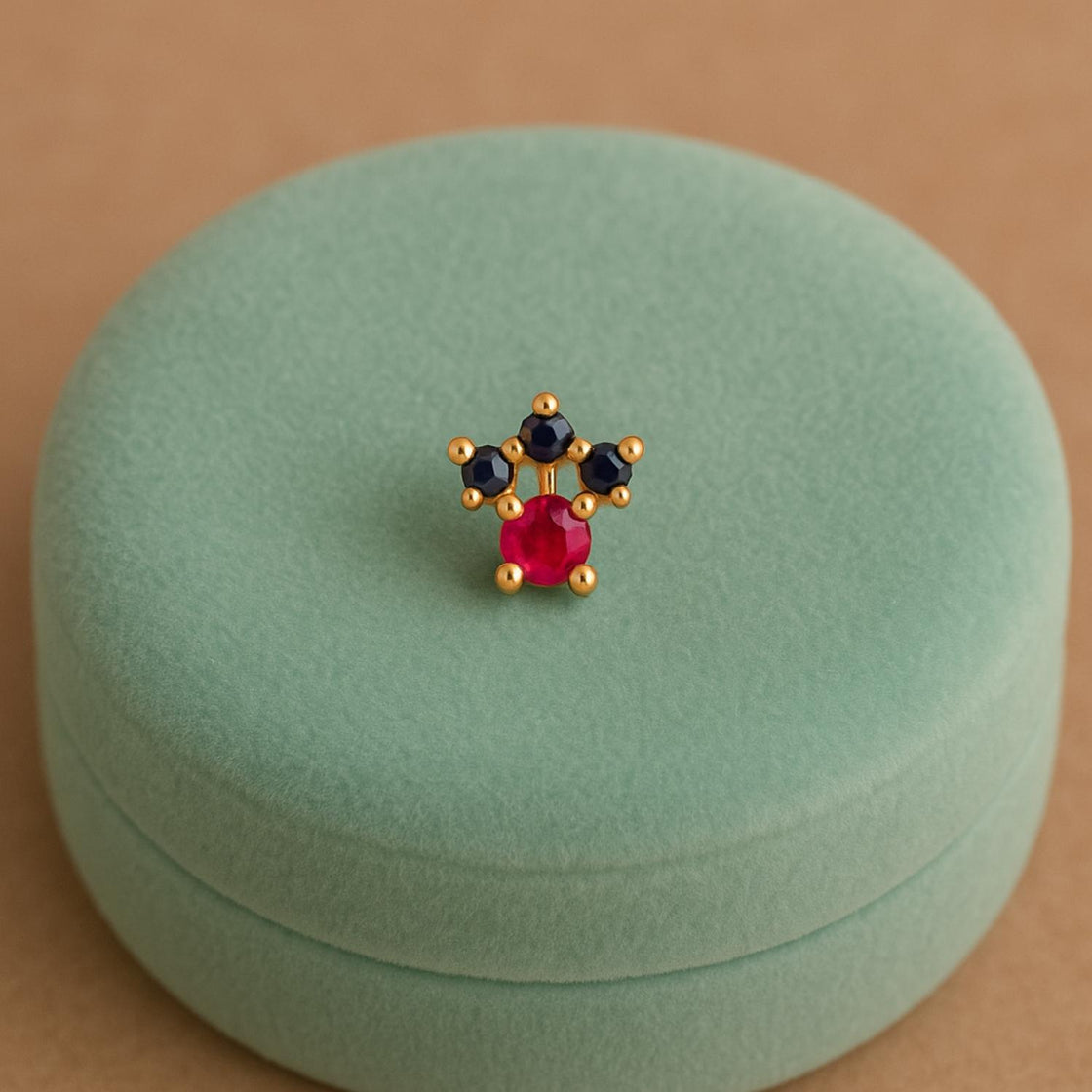 Red & Blue CZ Crown Nose Pin - Sterling Silver Gold Plated-3