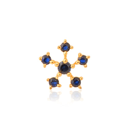 Blue CZ Floral Nose Pin - Sterling Silver Gold Plated-0