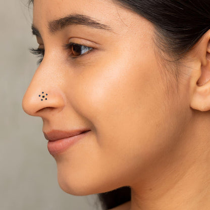 Blue CZ Floral Nose Pin - Sterling Silver Gold Plated-1