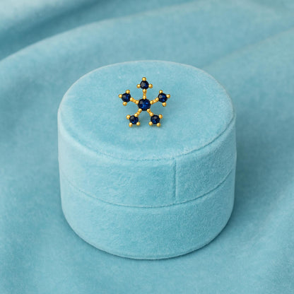 Blue CZ Floral Nose Pin - Sterling Silver Gold Plated-2