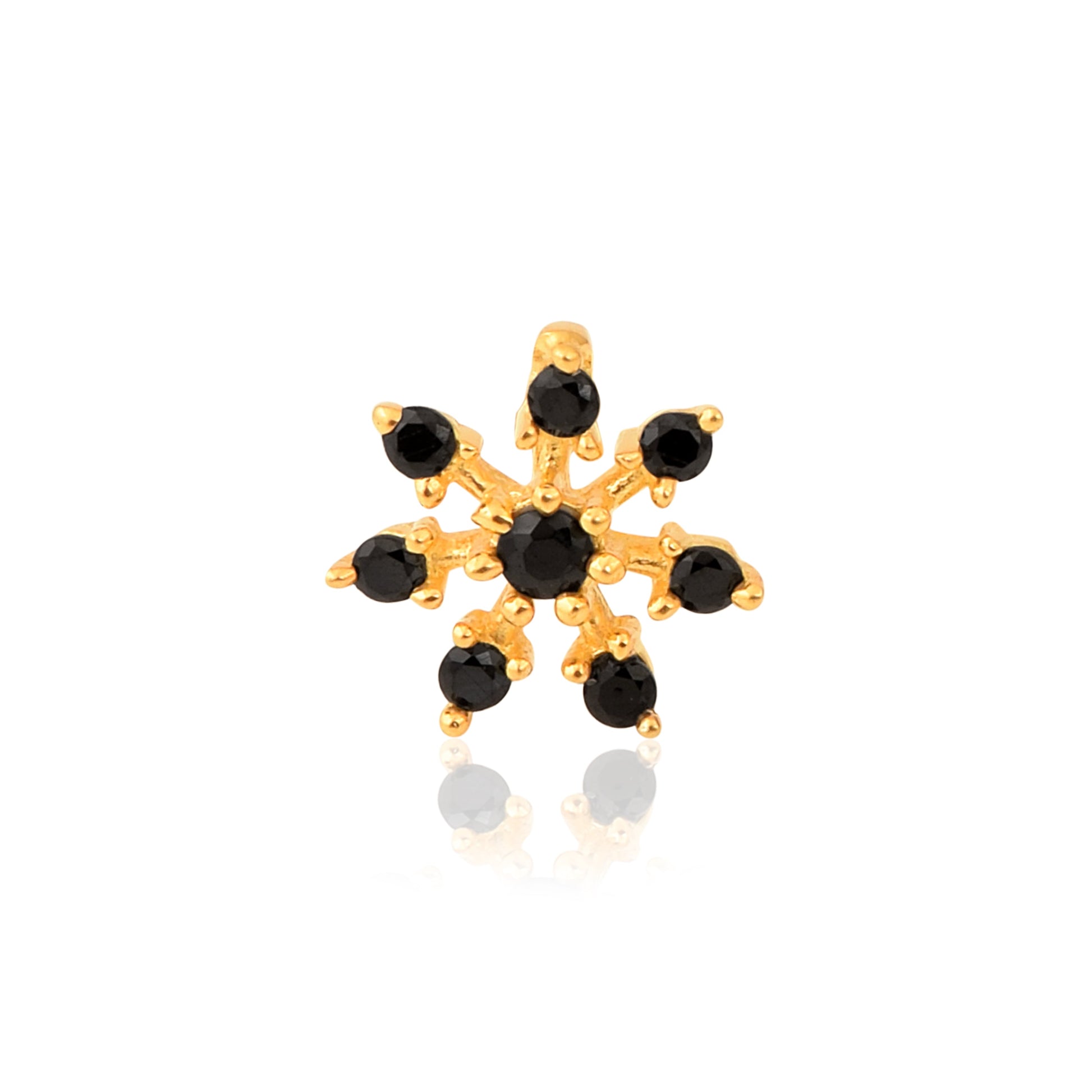 Blue CZ Starburst Floral Nose Pin - Sterling Silver Gold Plated-0