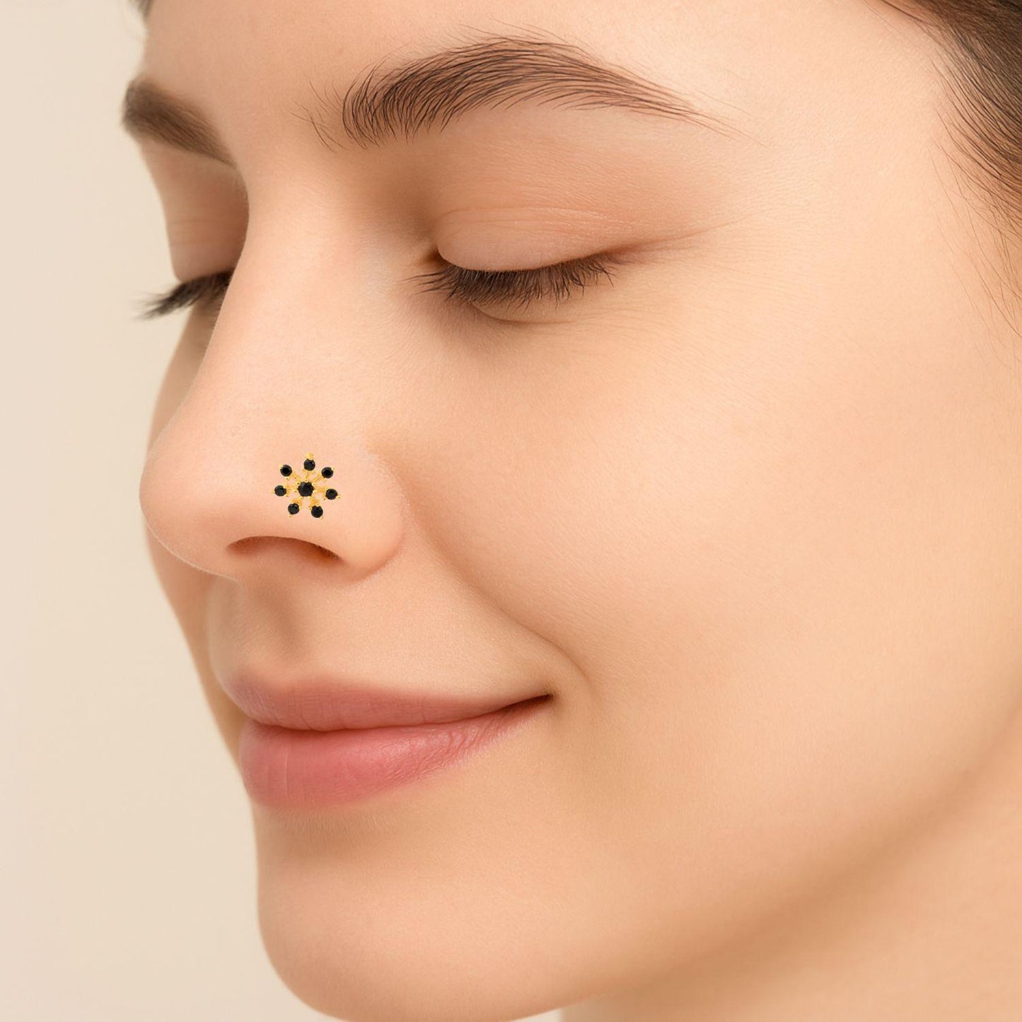 Blue CZ Starburst Floral Nose Pin - Sterling Silver Gold Plated-1