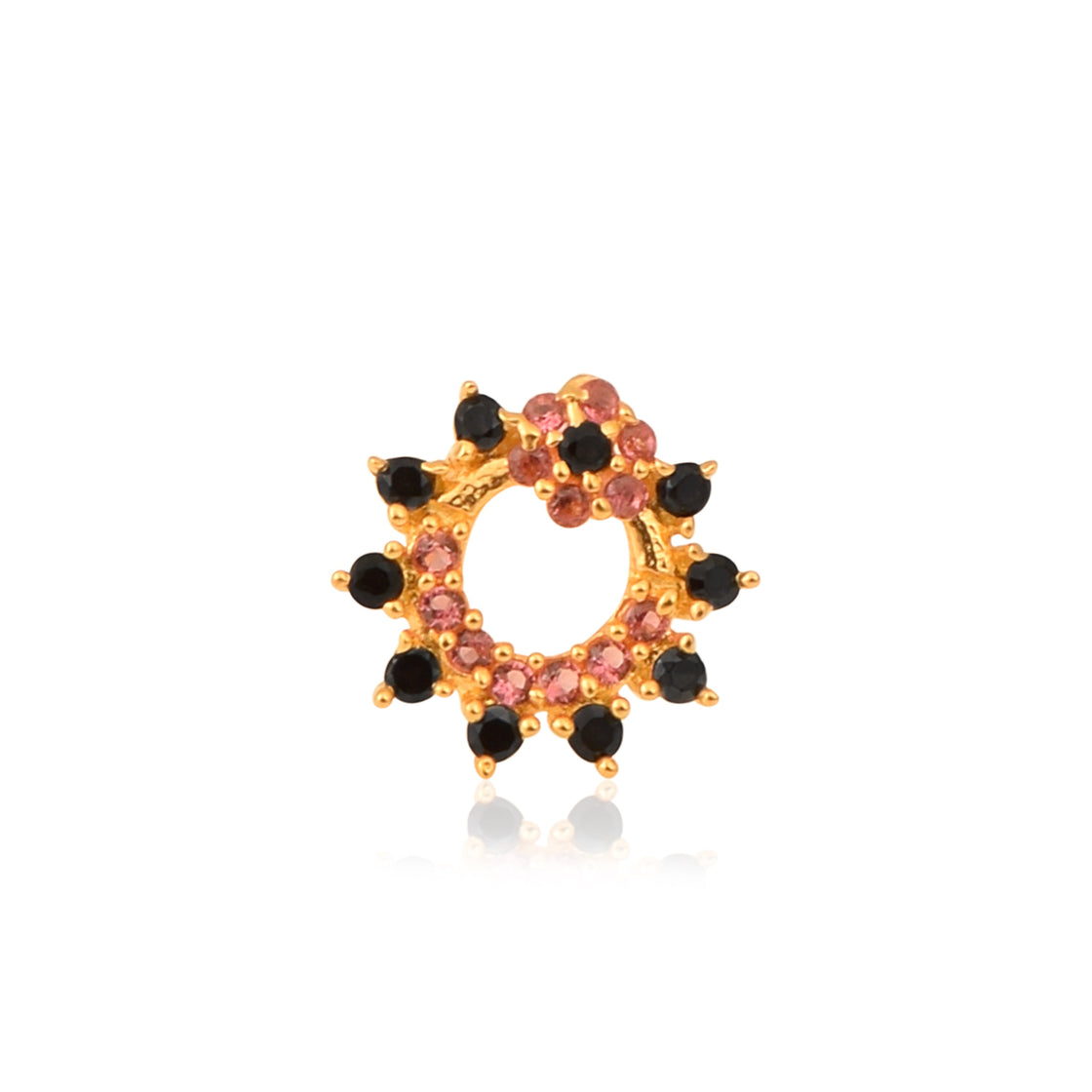 Pink & Black CZ Crown Nose Pin - Sterling Silver Gold Plated-0