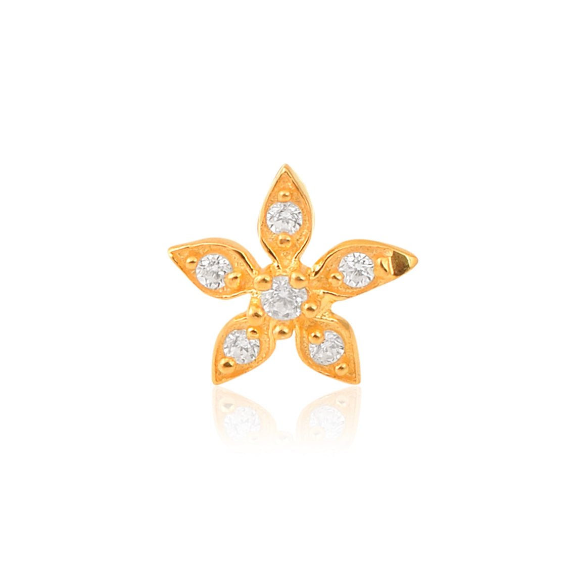 White CZ Star Flower Nose Pin - Sterling Silver Gold Plated-0