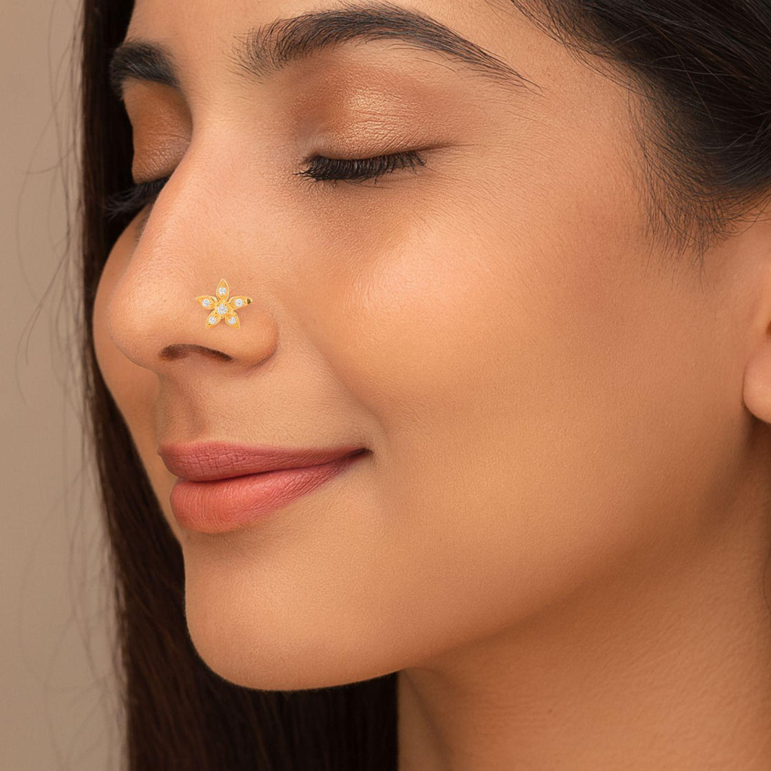 White CZ Star Flower Nose Pin - Sterling Silver Gold Plated-1