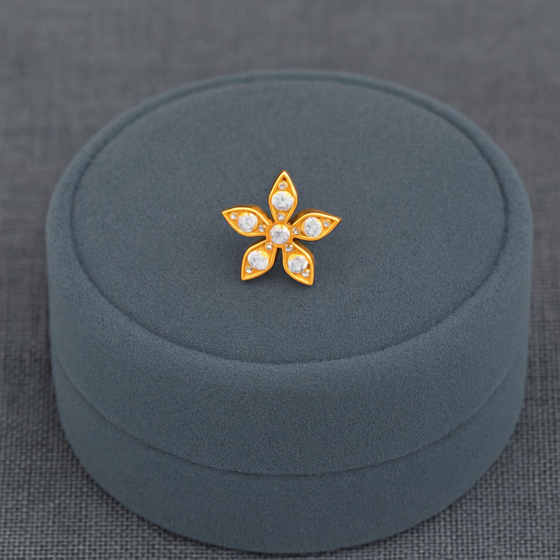 White CZ Star Flower Nose Pin - Sterling Silver Gold Plated-3