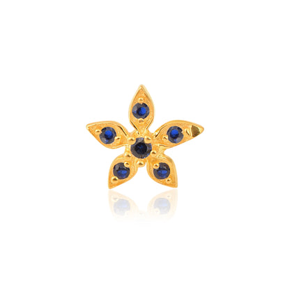 Blue CZ Flower Nose Pin - Sterling Silver Gold Plated-0